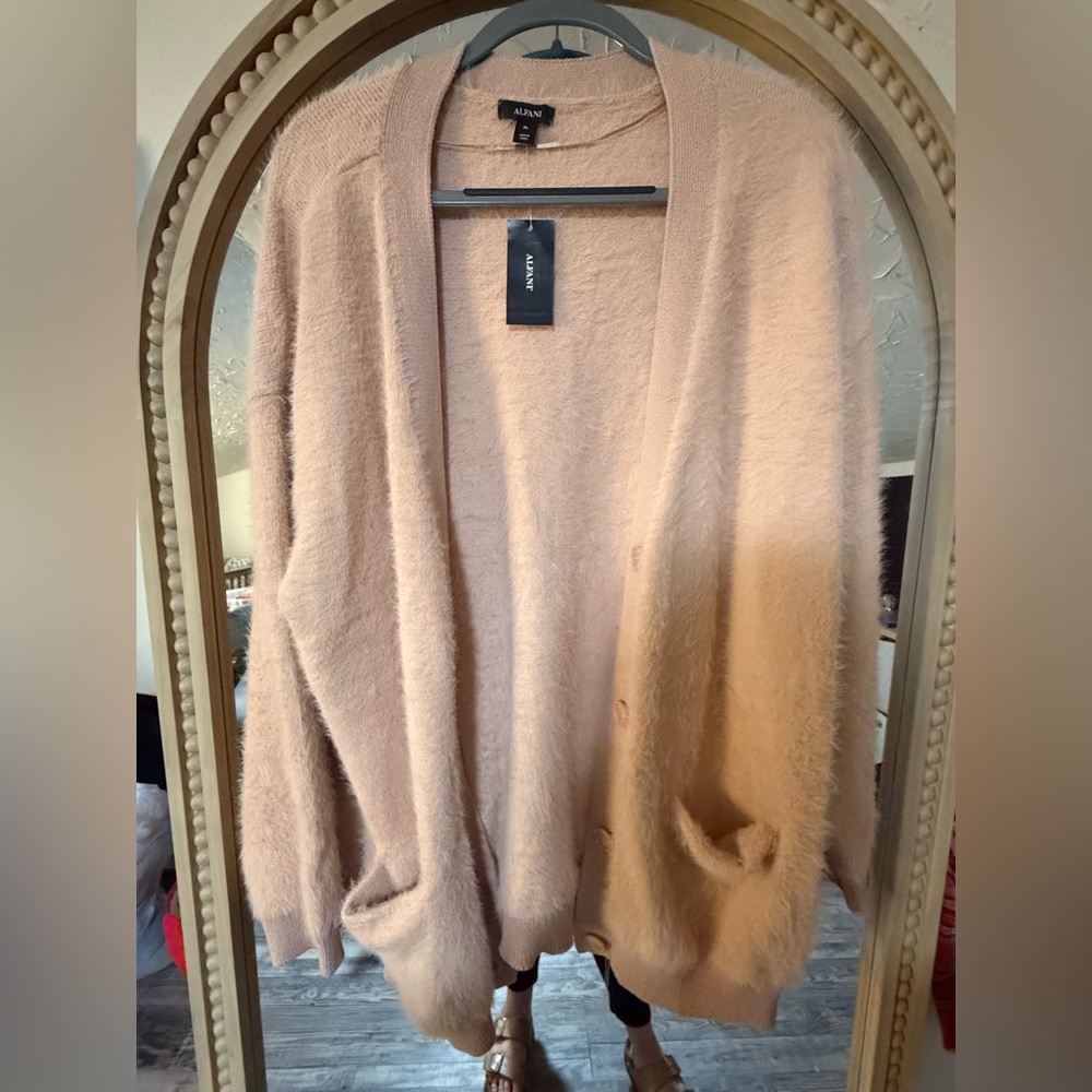 Alfani Women's Open Front Hairy Eyelash Cardigan in Naked Clay